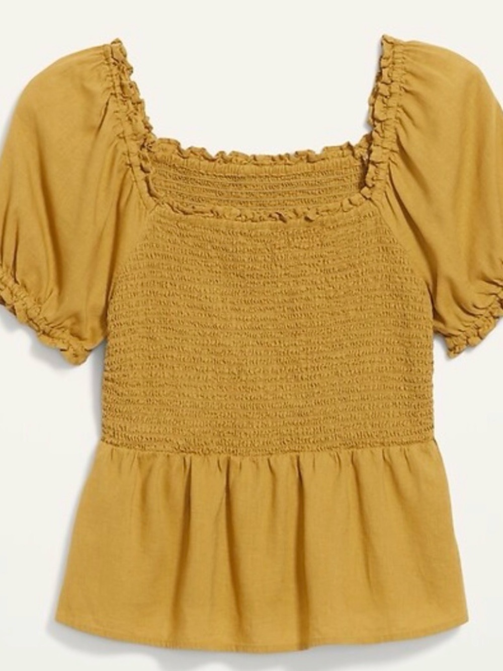 Yellow Smocked Linen-Blend Puff Sleeve Top Old Navy XXL Mustard New with Tags